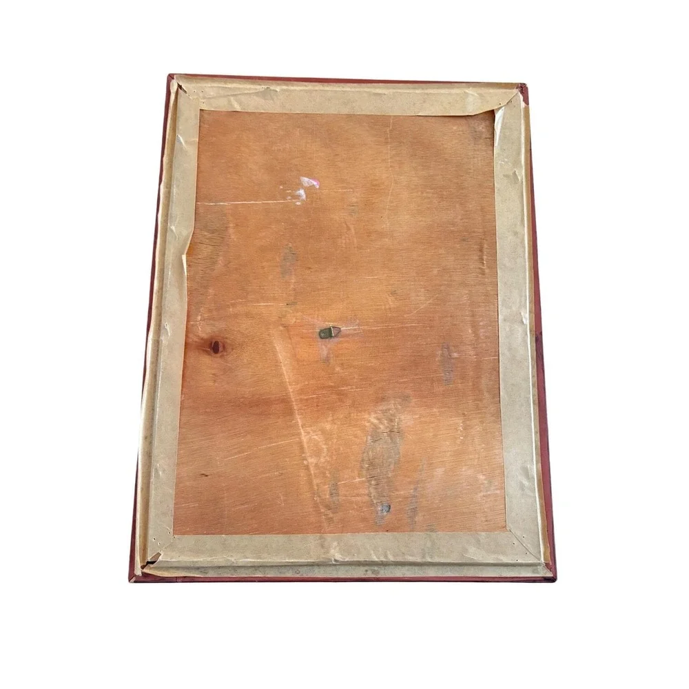 Vintage Asian Landscape Cork Art Framed Oval Scene‎ Pagoda Cranes Home Decor